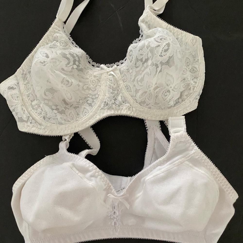 Three Bali Bras.  36B. One Elegant White Lace and Two Cotton brand New.